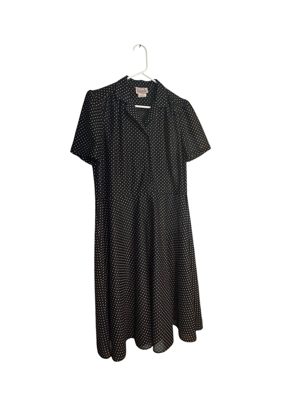 Vintage California Looks Black/wht Polka Dot Short-Sleeve Midi Dress sz 12p